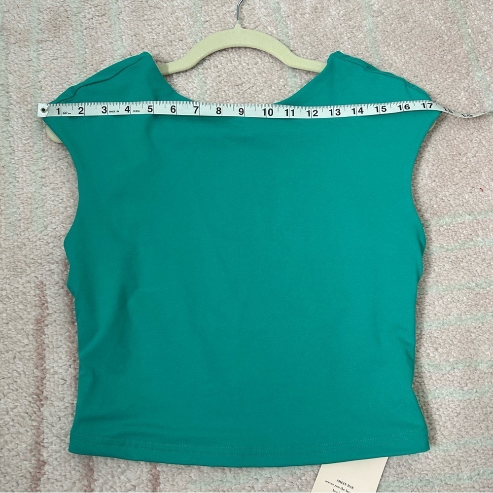 NWT Shein Open Back Cap Sleeve Crop Top Teal Size Medium 6 Spring Break Festival - Picture 4 of 8